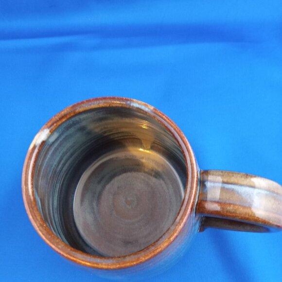 Wardell hand made pottery blue brown mug LAUGH SING DANCE - Picture 3 of 6